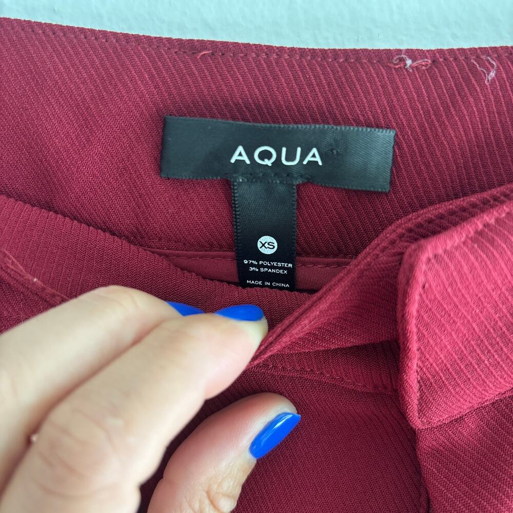AQUA Burgundy Wide Leg Pull-On Knit Pants XS High Rise Stretch Career Casual - Picture 3 of 5
